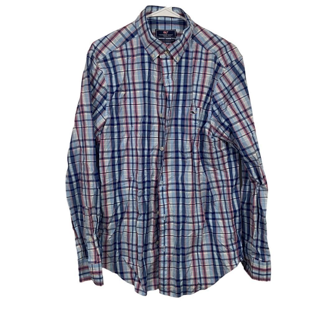 Vineyard Vines Blue Plaid Button Up Dress Shirt